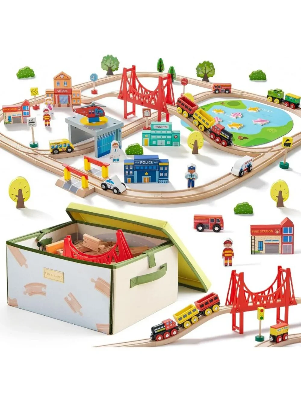 110pcs Wooden Train Set with Folding Storage Box - Educational Toy for Kids
